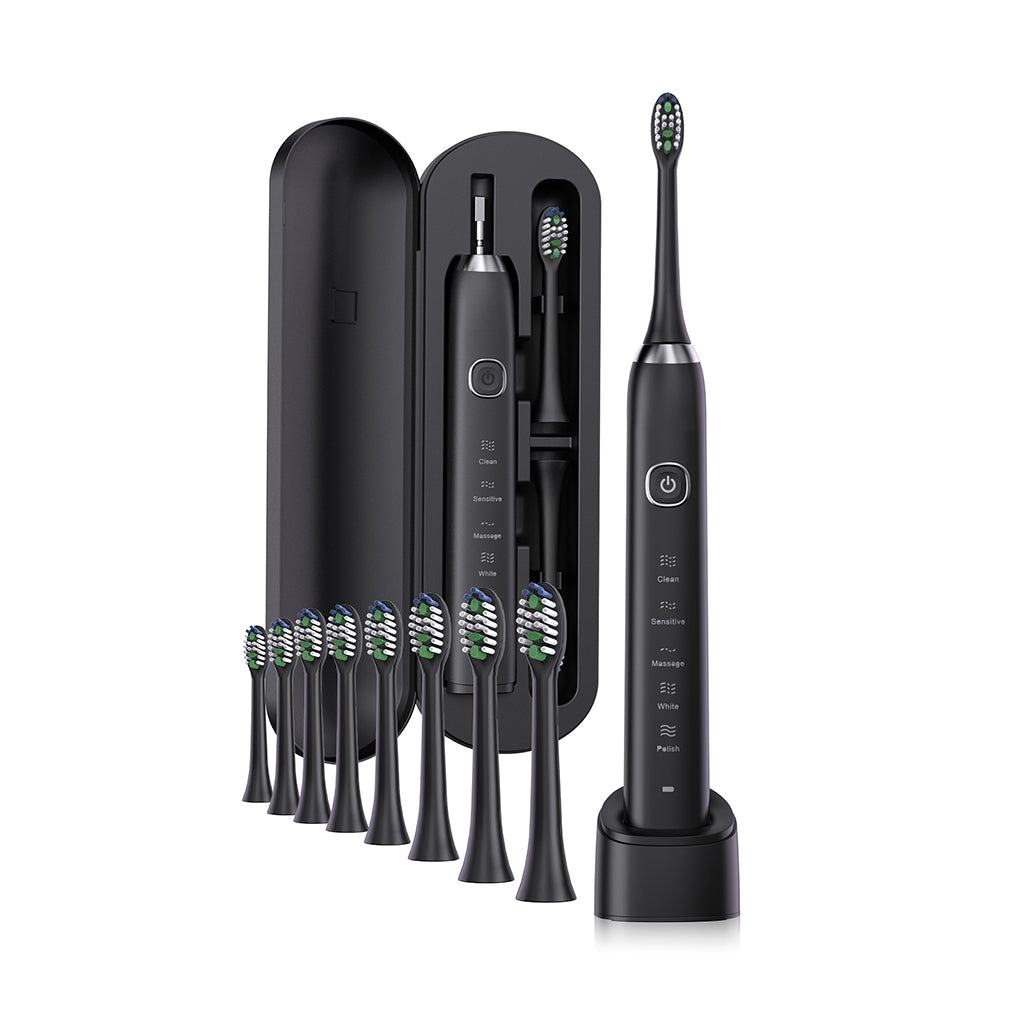 Electric Sonic Toothbrush With 8 Brush Heads Black