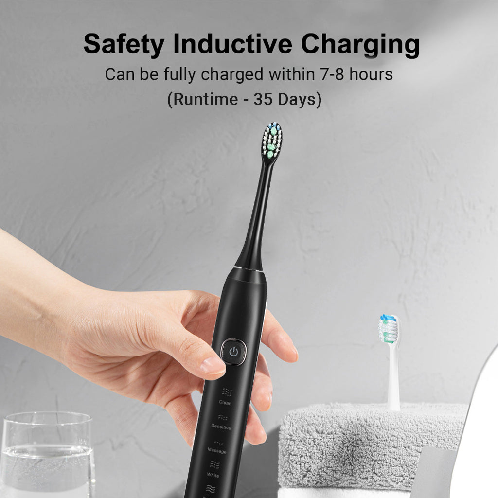 Electric Sonic Toothbrush With 8 Brush Heads Black