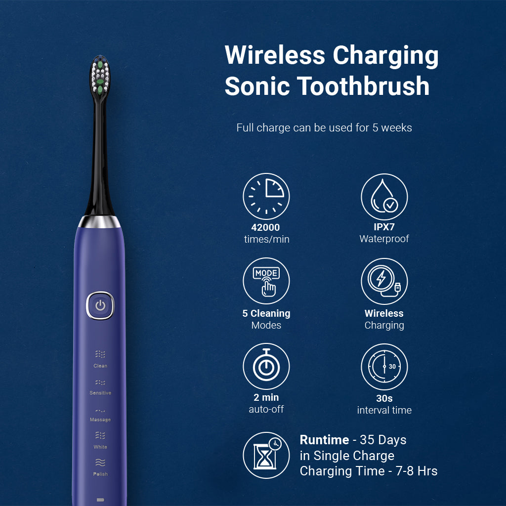 Electric Sonic Toothbrush With 8 Brush Heads Blue