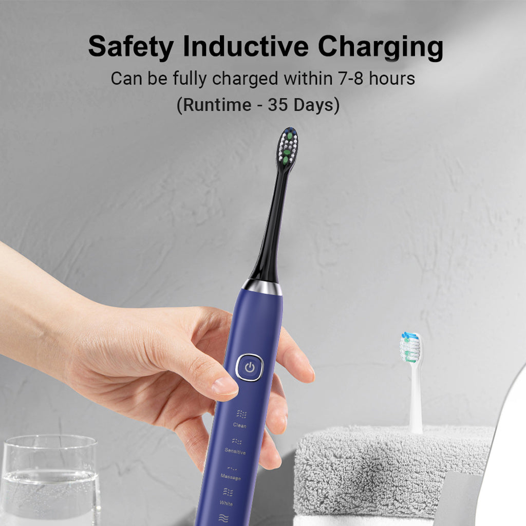 Electric Sonic Toothbrush With 8 Brush Heads Blue