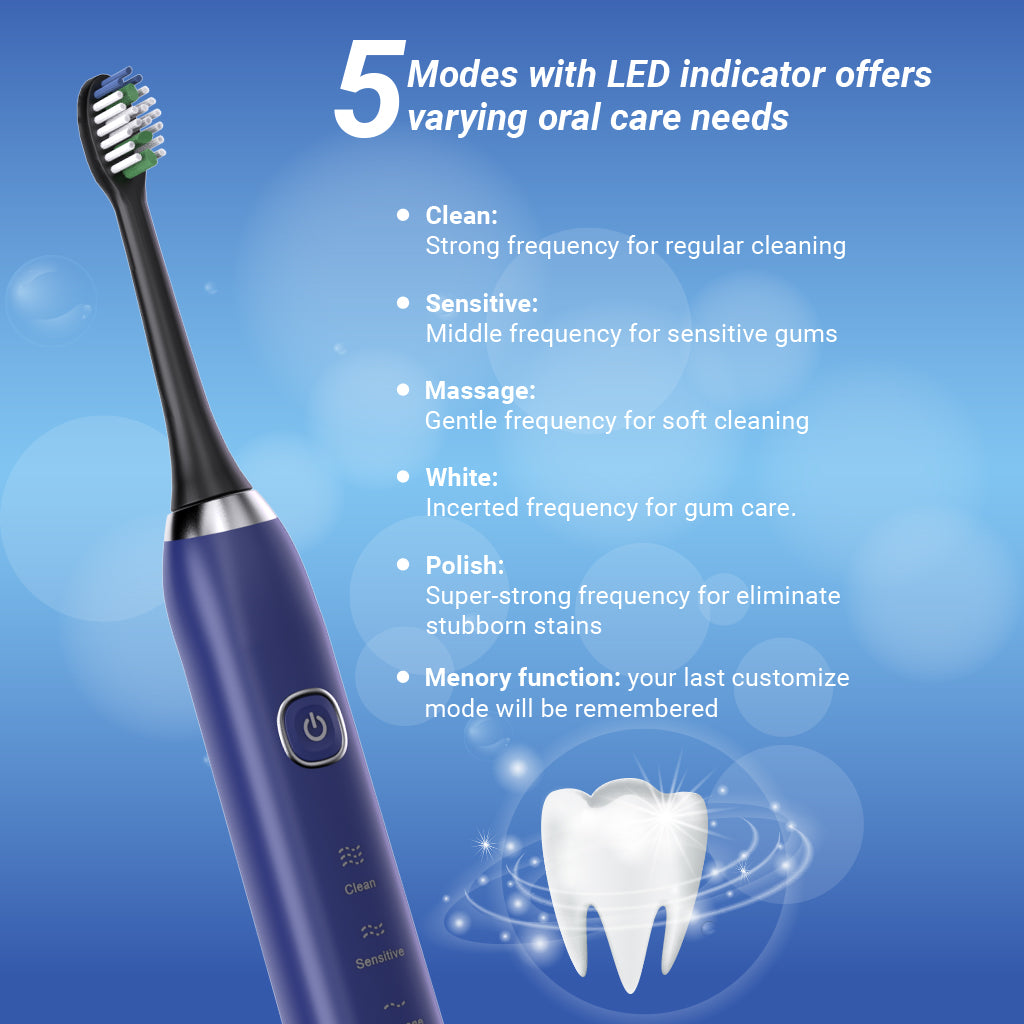 Electric Sonic Toothbrush With 8 Brush Heads Blue