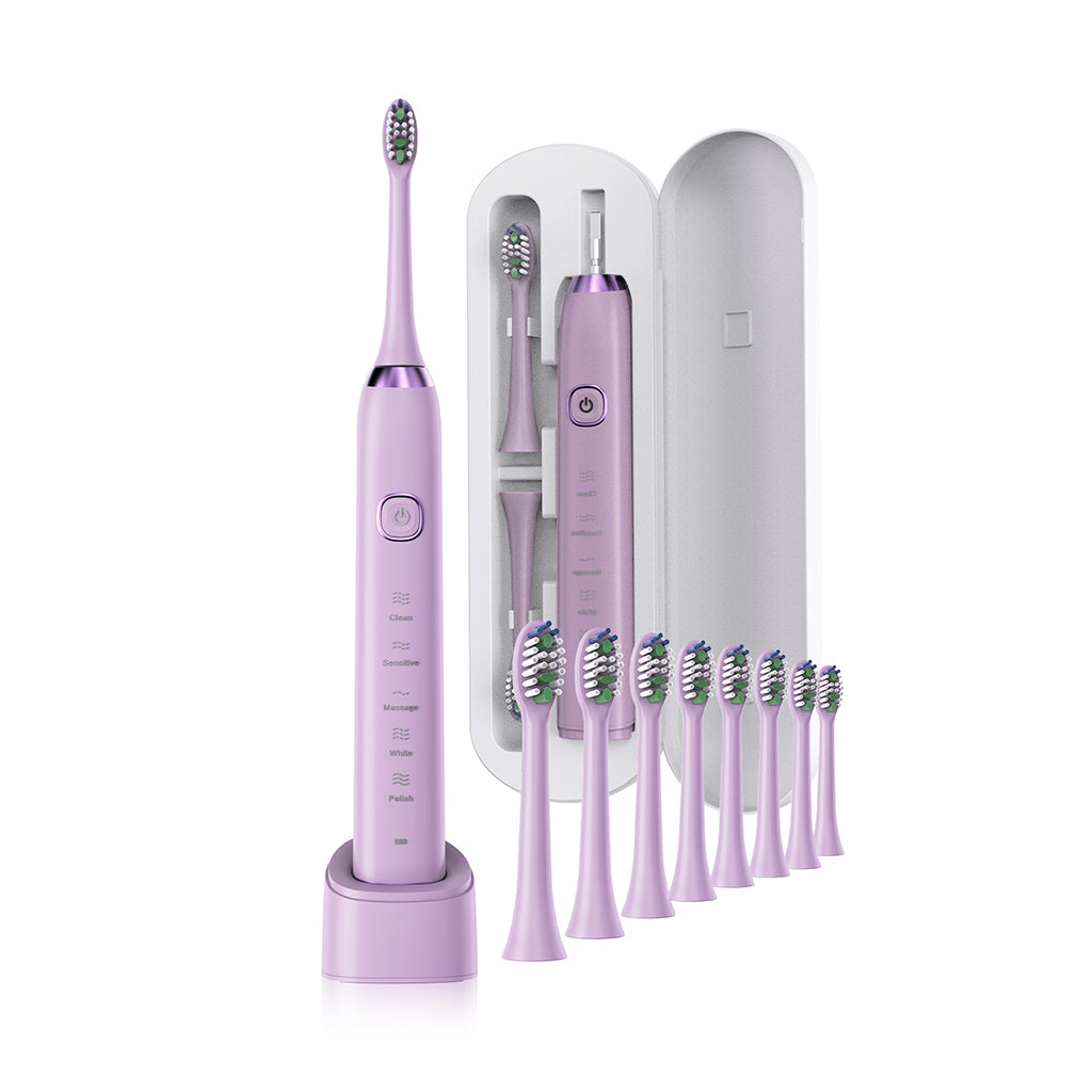 Electric Sonic Toothbrush With 8 Brush Heads - Purple