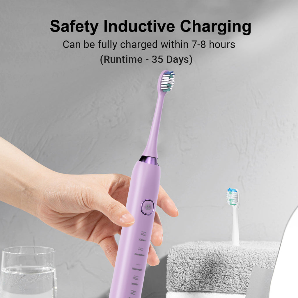 Electric Sonic Toothbrush With 8 Brush Heads - Purple