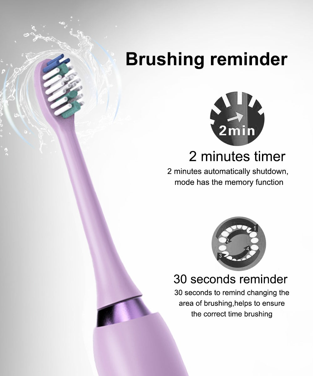 Electric Sonic Toothbrush With 8 Brush Heads - Purple