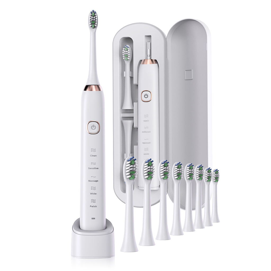 Electric Sonic Toothbrush With 8 Brush Heads White