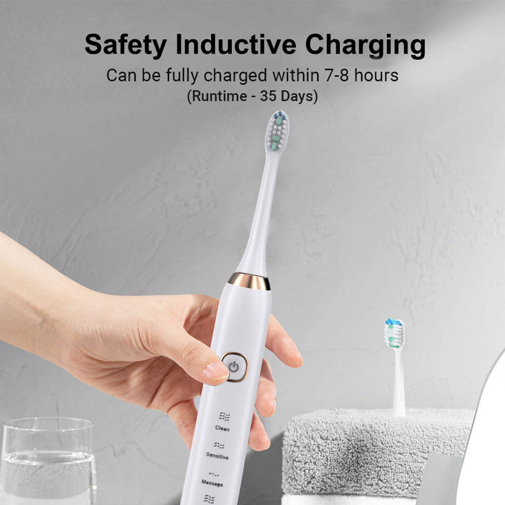 Electric Sonic Toothbrush With 8 Brush Heads White